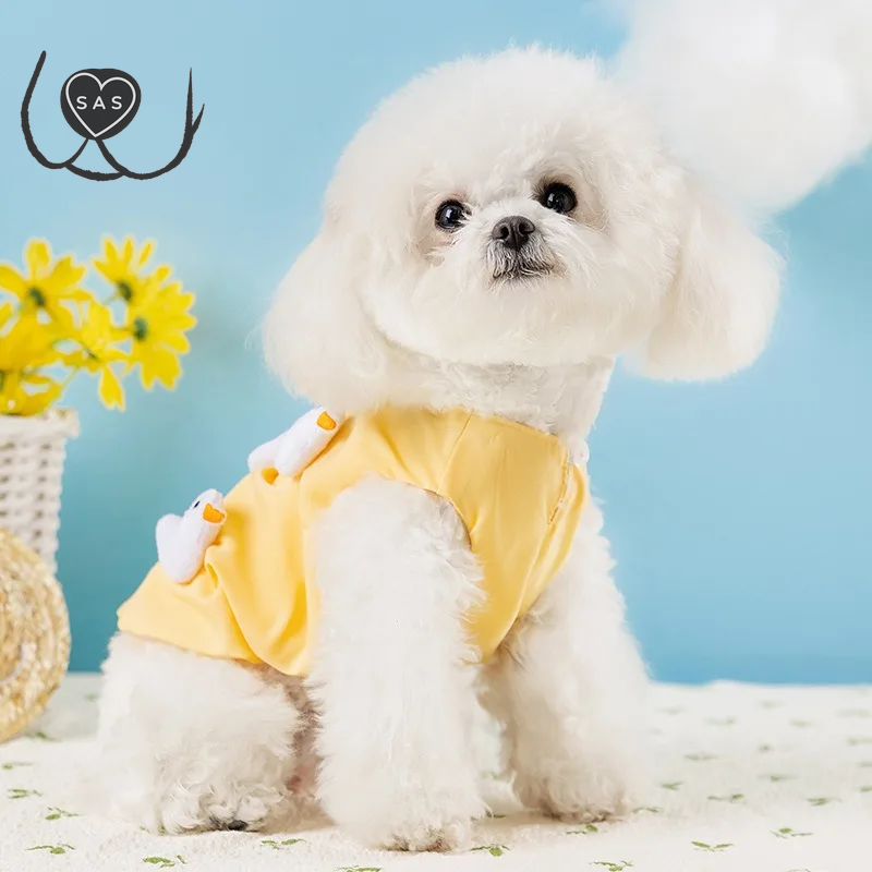 Solid Color Dog Clothes Teddy Cartoon Pullover Yorkshire Spring Summer New Stereo Duck Dress Female Dog Clothes
