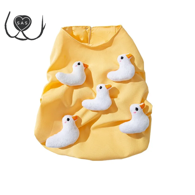 Solid Color Dog Clothes Teddy Cartoon Pullover Yorkshire Spring Summer New Stereo Duck Dress Female Dog Clothes