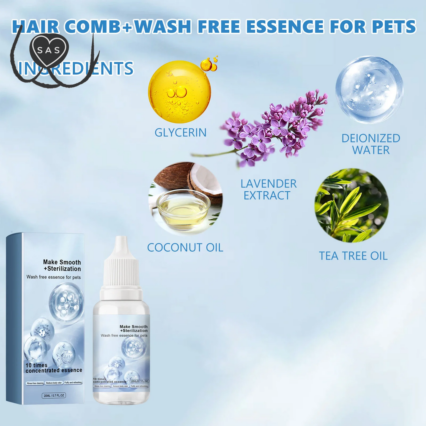 20Ml Pet Hair Cleaning Leave-In Serum Gentle Deodorizing Easy to Use Serum for Cats Dogs Pet Grooming Serum