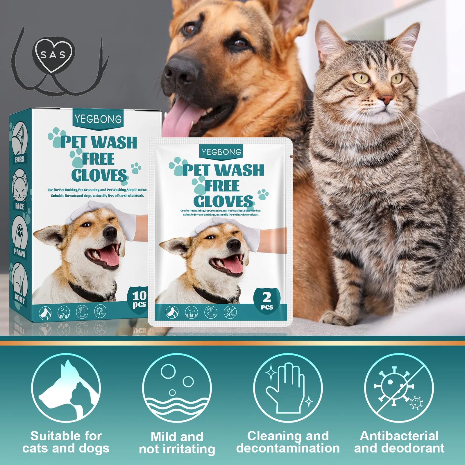 Pet Disposable Cleaning Gloves Wash Free Dog Cat Spa Bathing Deodorant Fleas Tick Removal Antibacterial Cat Dry Cleaning Gloves
