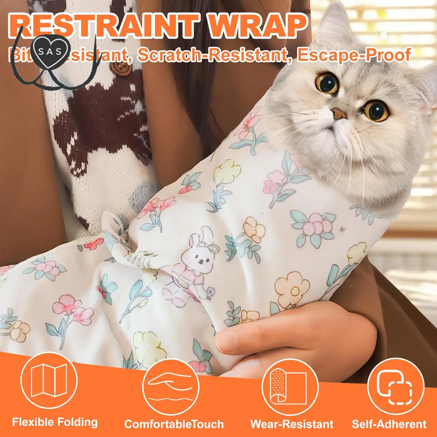 2Pcs Cat Grooming Wrap Self-Adhesive Cat Grooming Fabric Pet Swaddle Wrap Pet Grooming Supplies Applicable to Cats and Small Pet