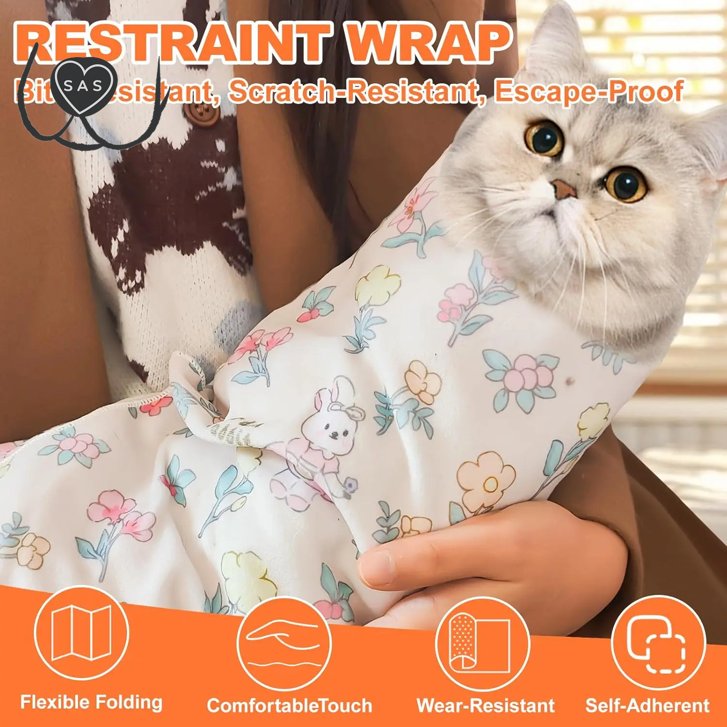 2Pcs Cat Grooming Wrap Self-Adhesive Cat Grooming Fabric Pet Swaddle Wrap Pet Grooming Supplies Applicable to Cats and Small Pet