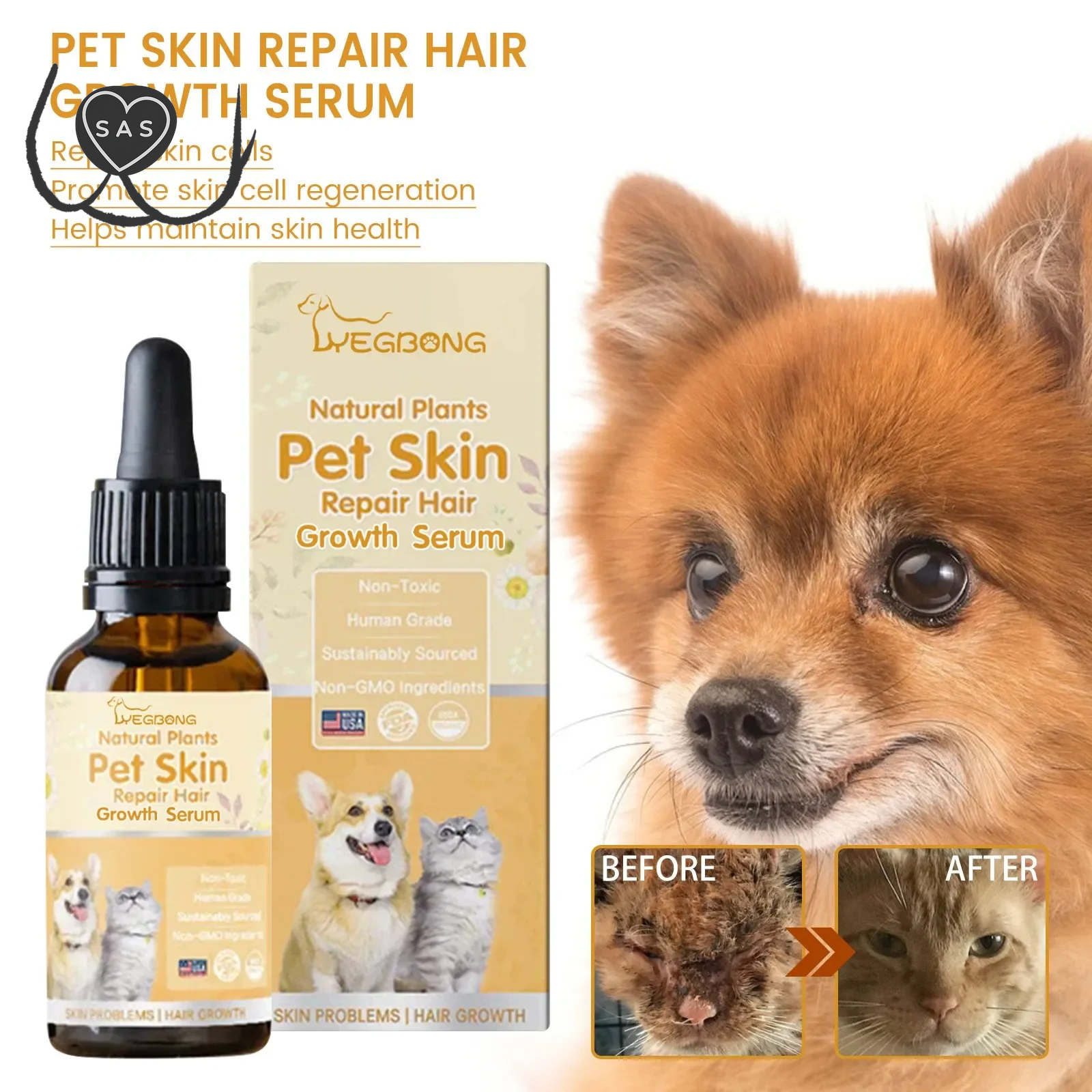 Pet Moss Essence Anti-Itch Anti-Flea Mites Ticks Spray for Cat and Dog Skin Problems Pet Healthy Care