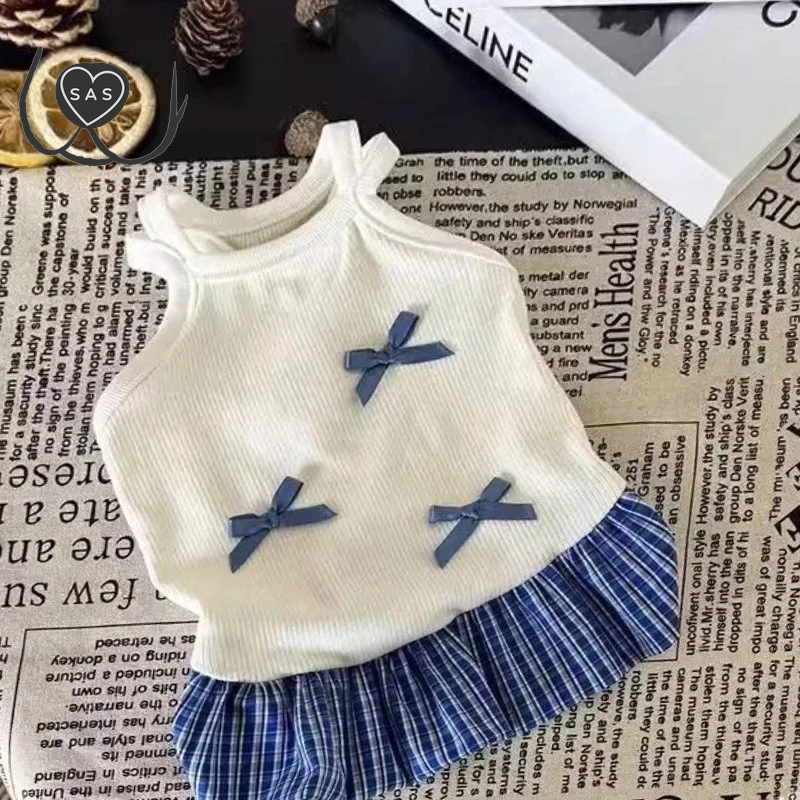 Pet Plaid Clothes Teddy Princess Style Dress Summer Bichon Frise Yorkshire Pullover Cartoon Cute Skirt Dog Products