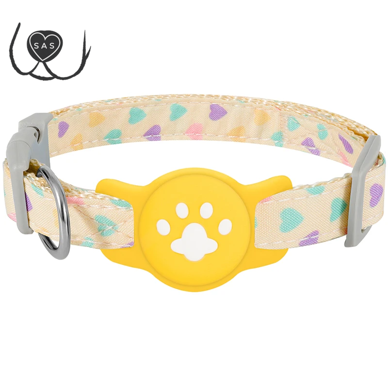 Pet Collar for Airtag Cute Anti-Lost Dog Cat Collar Adjustable Nylon Pet Collar for Small Dog
