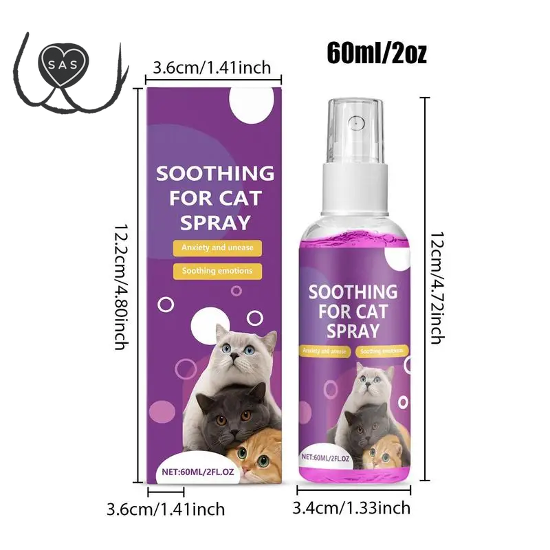 Cat Calming Spray Cat Calming Pheromone Spray Anti-Stress Agent Solution 60Ml Relaxants for Soothing Relaxation Protect