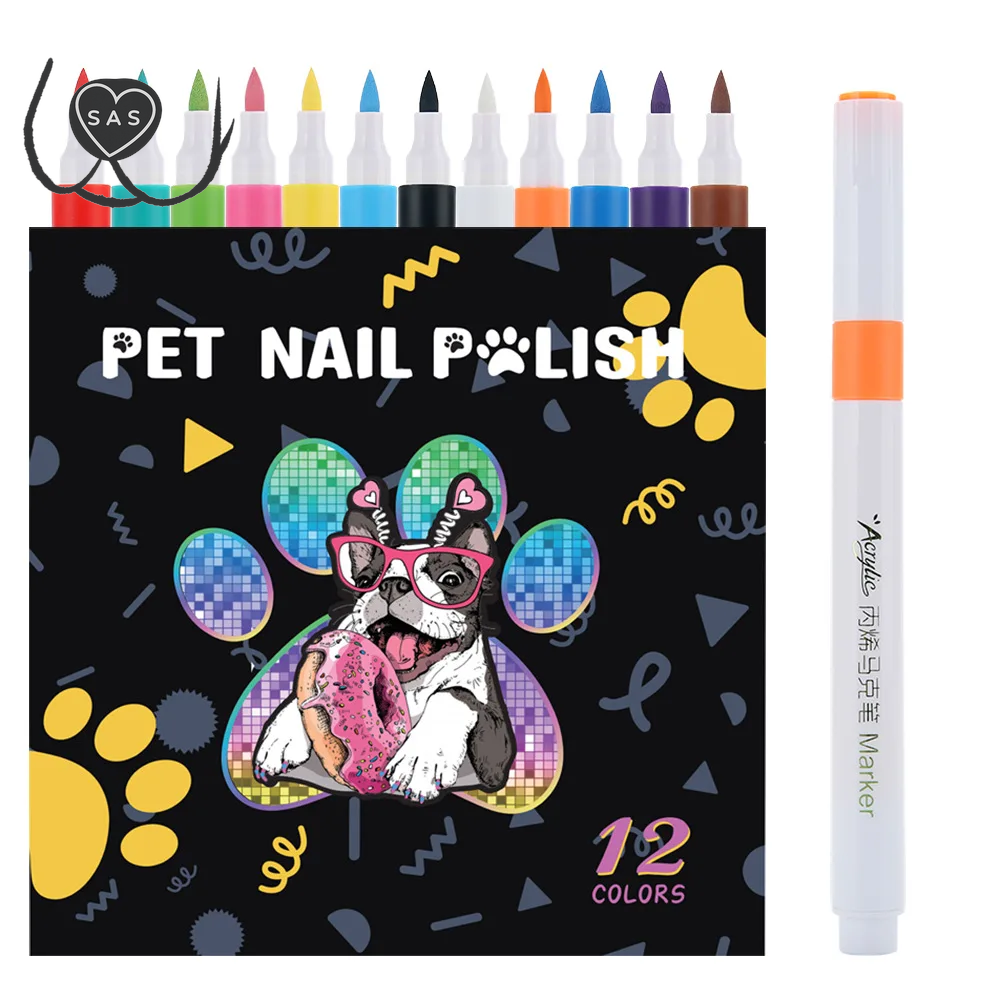 Dog Nail Polish Pen 12 Colors Pet Nail Polish to Create Beautiful Nails with Girl Pets Dog Grooming Quick Dry & Easy to Use