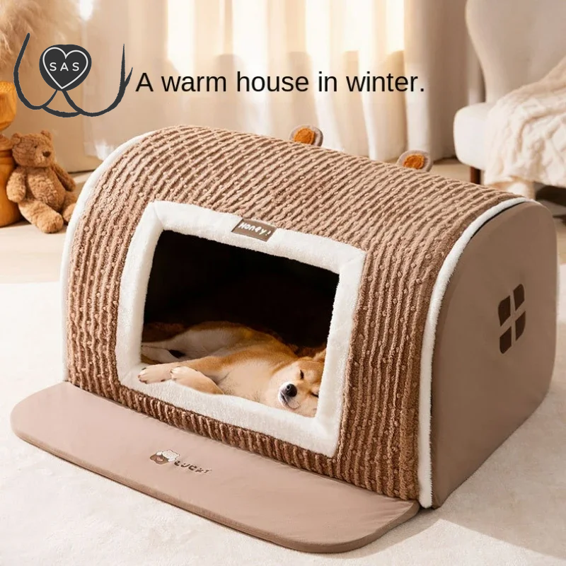 Winter New Dog Three-Dimensional Bear Curved Room Medium and Small Warm Thickened Windproof Cat Litter Large Dog Pet Supplies