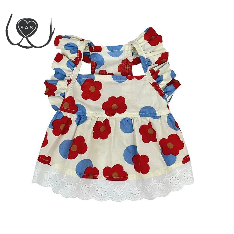 Breathable Poodle Dress Dog Cat Summer Clothes Floral Fly Sleeve Teddy Skirt Small Dog Thin Pullover Sweatshirt