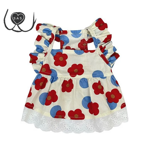 Breathable Poodle Dress Dog Cat Summer Clothes Floral Fly Sleeve Teddy Skirt Small Dog Thin Pullover Sweatshirt