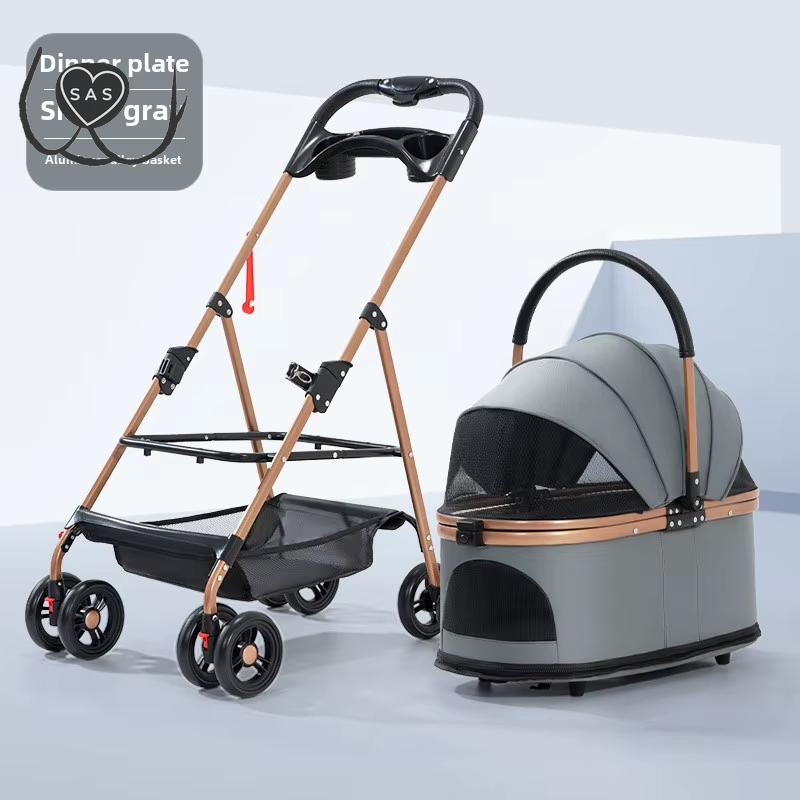 3 in 1 Folding Pet Stroller Detachable Carrier Easy Lock Canopy 30Lbs for Medium Dogs Small Dogs Cats