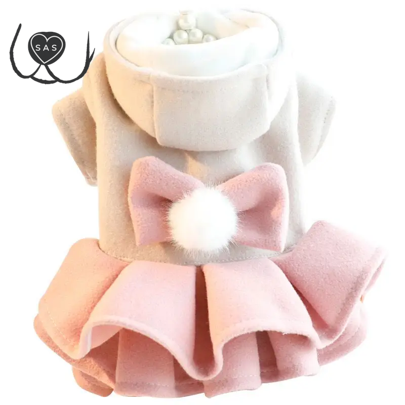 Dog Clothes Autumn/Winter Thick Cat Princess Skirt Cotton Coat Woolen Cake Skirt Small Dog Teddy Pet