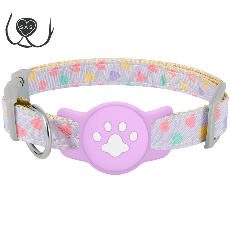 Pet Collar for Airtag Cute Anti-Lost Dog Cat Collar Adjustable Nylon Pet Collar for Small Dog
