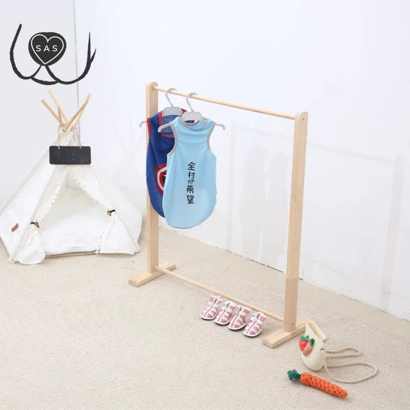 Pet Hanger Dog Clothes Rack Wooden Wardrobe for Dogs Solid Wood Coat Rack Floor Organizer for Pet Clothing