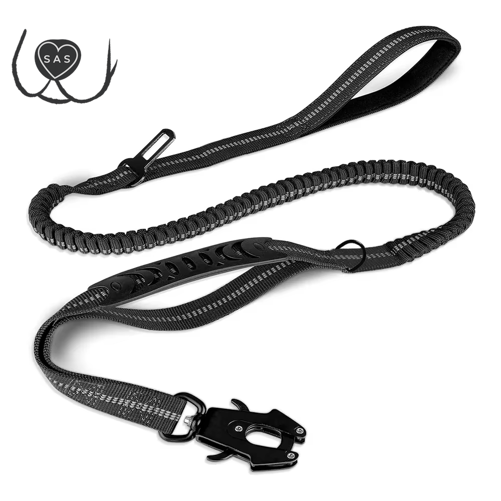 Reflective Shock Absorbing Pet Leashes with Car Seatbelt for Large Dogs Heavy Duty Tactical Bungee Dog Leash No Pull Dog Leash