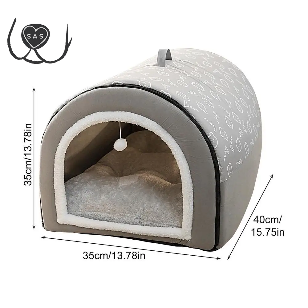 Dog Cave 2 in 1 Detachable Covered Cat Bed with Ball Pendant Cat Hideaway House, Warm Washable Cozy Dog Beds for Large Dogs