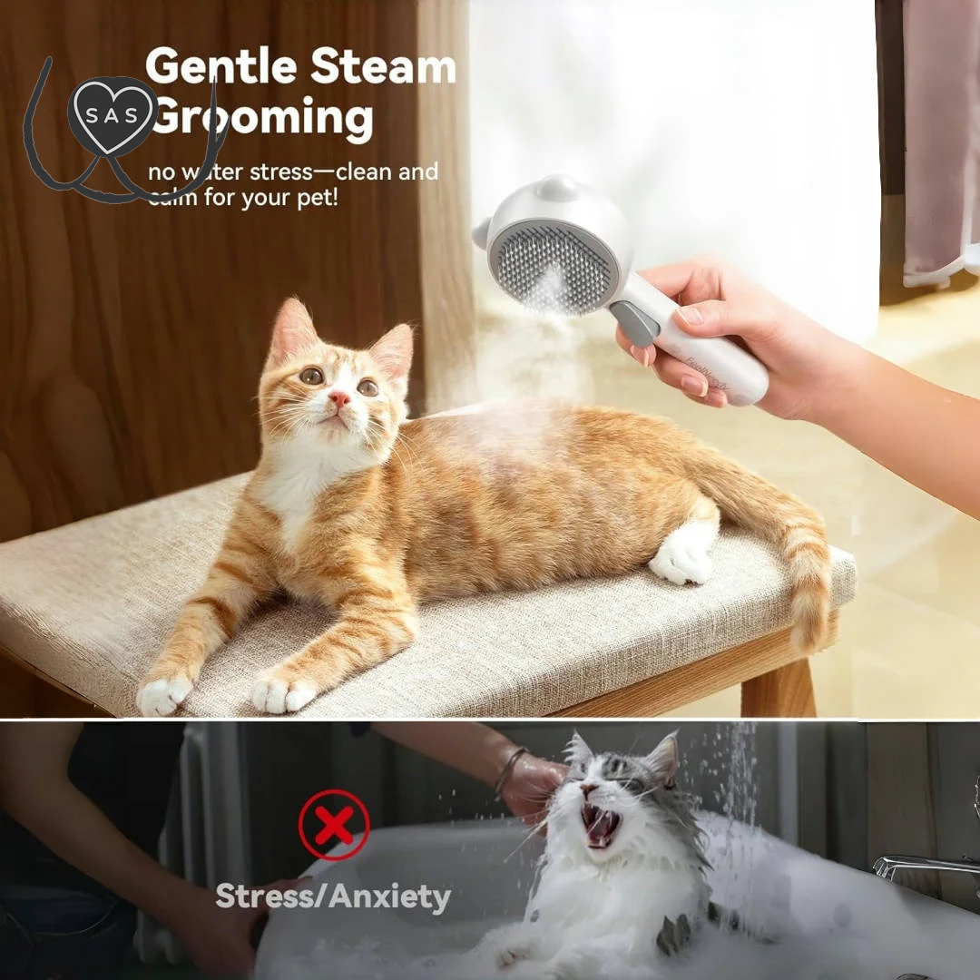 Steam Cat Brush Pro: 2-Speed Self-Cleaning Grooming Tool with Steam Spray. Usb/Waterproof Design for Tangle-Free Hair Removal On