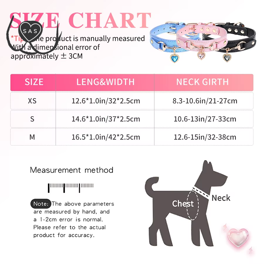 Cp567--Beautiful PU Pet Cat&Dog Collar Decorated with Sparkling Love，Adjustable and Durable.