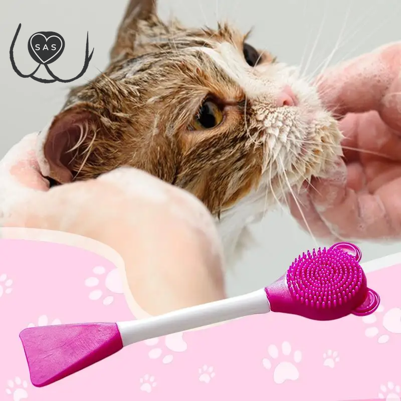 Cat Chin Cleaner Manual Silicone Cat Cleaner Brush Silicone Brush Heads Cleaning Tool for Gums Jaw Tongue Chin and Face Cleaning