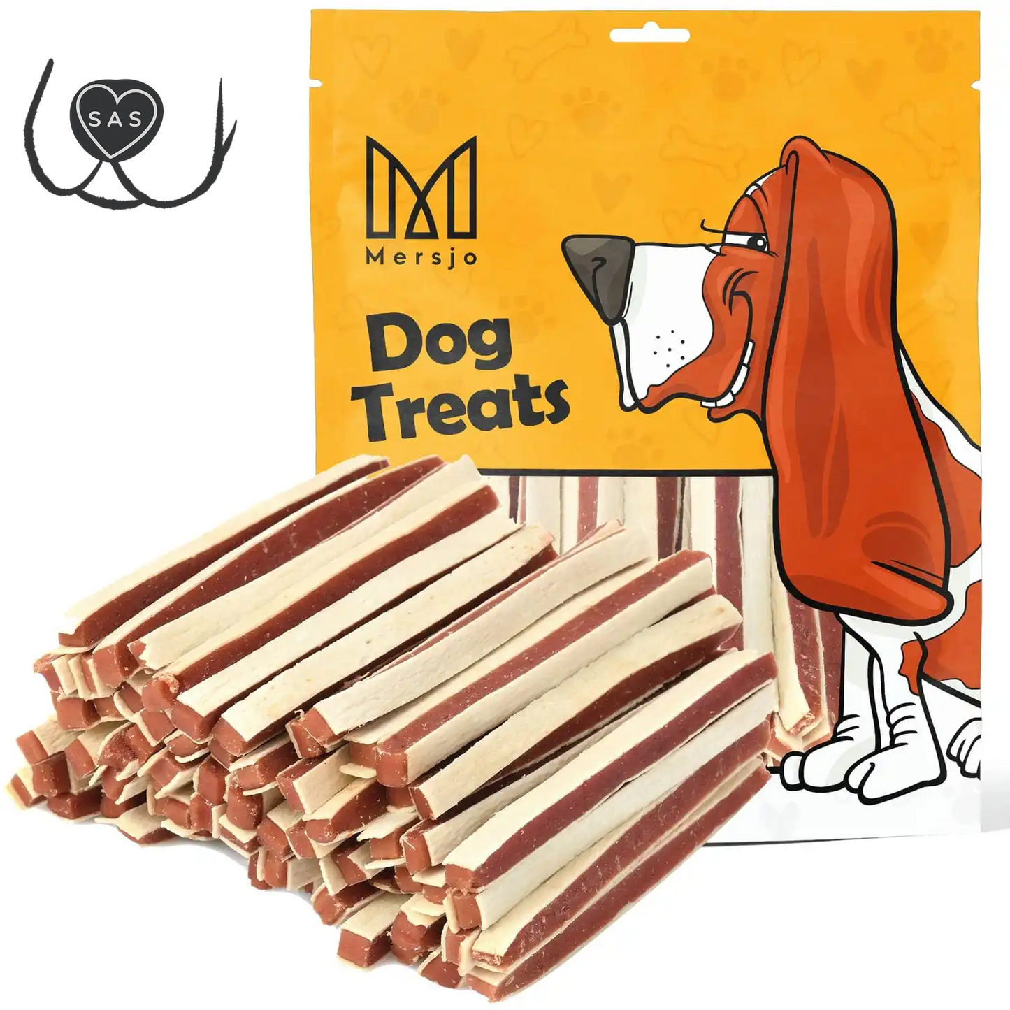 500G PREMIUM 87% Natural Nutritional Grain-Free Dog Delicacy-Soft Duck Sandwich Strips