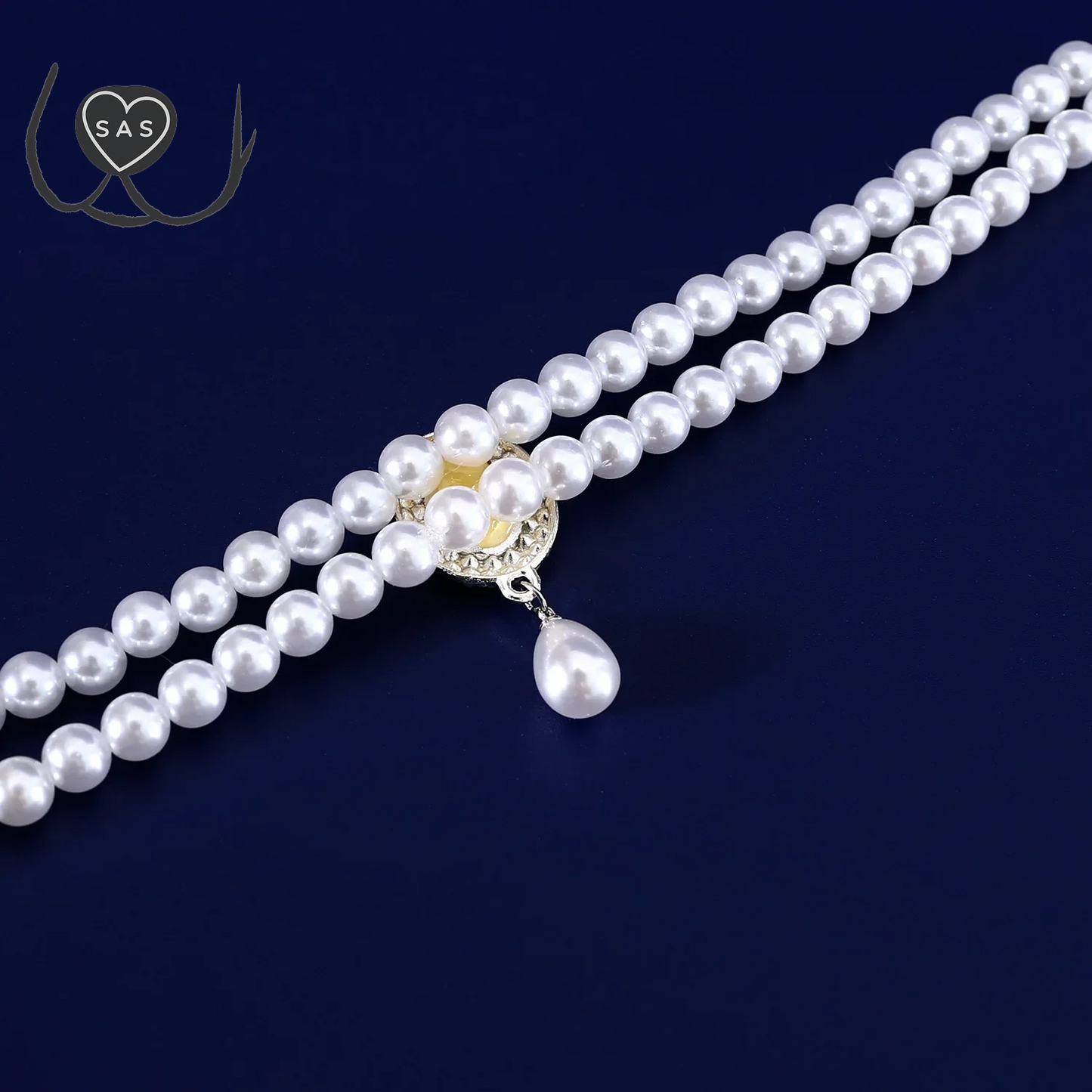 Luxury 2 Row Pearl Puppy Cat Collar Necklace for Cats, Fashion Pet Crystal Jewelry Accessories with Bling Diamond Heart Pendant