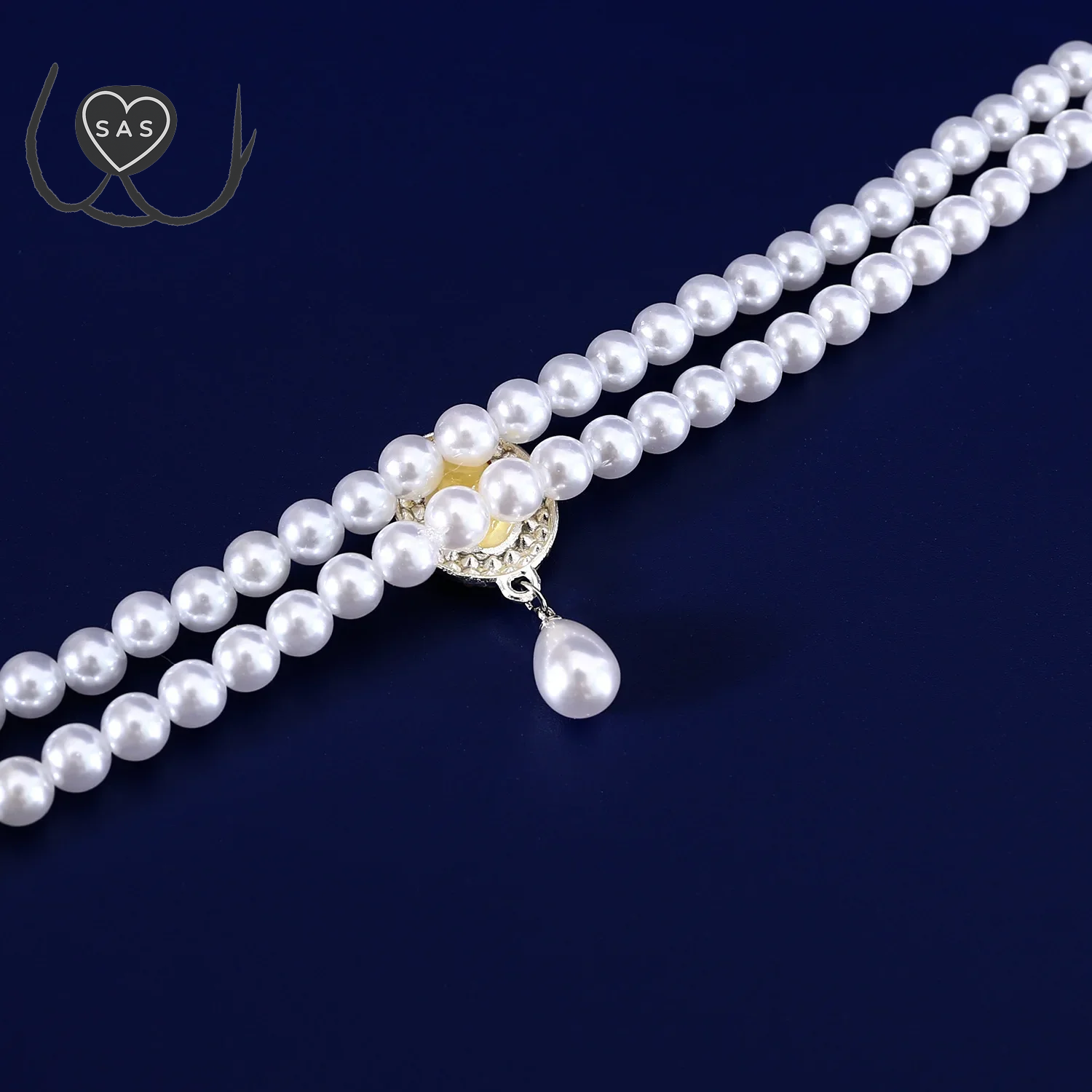 Luxury 2 Row Pearl Puppy Cat Collar Necklace for Cats, Fashion Pet Crystal Jewelry Accessories with Bling Diamond Heart Pendant