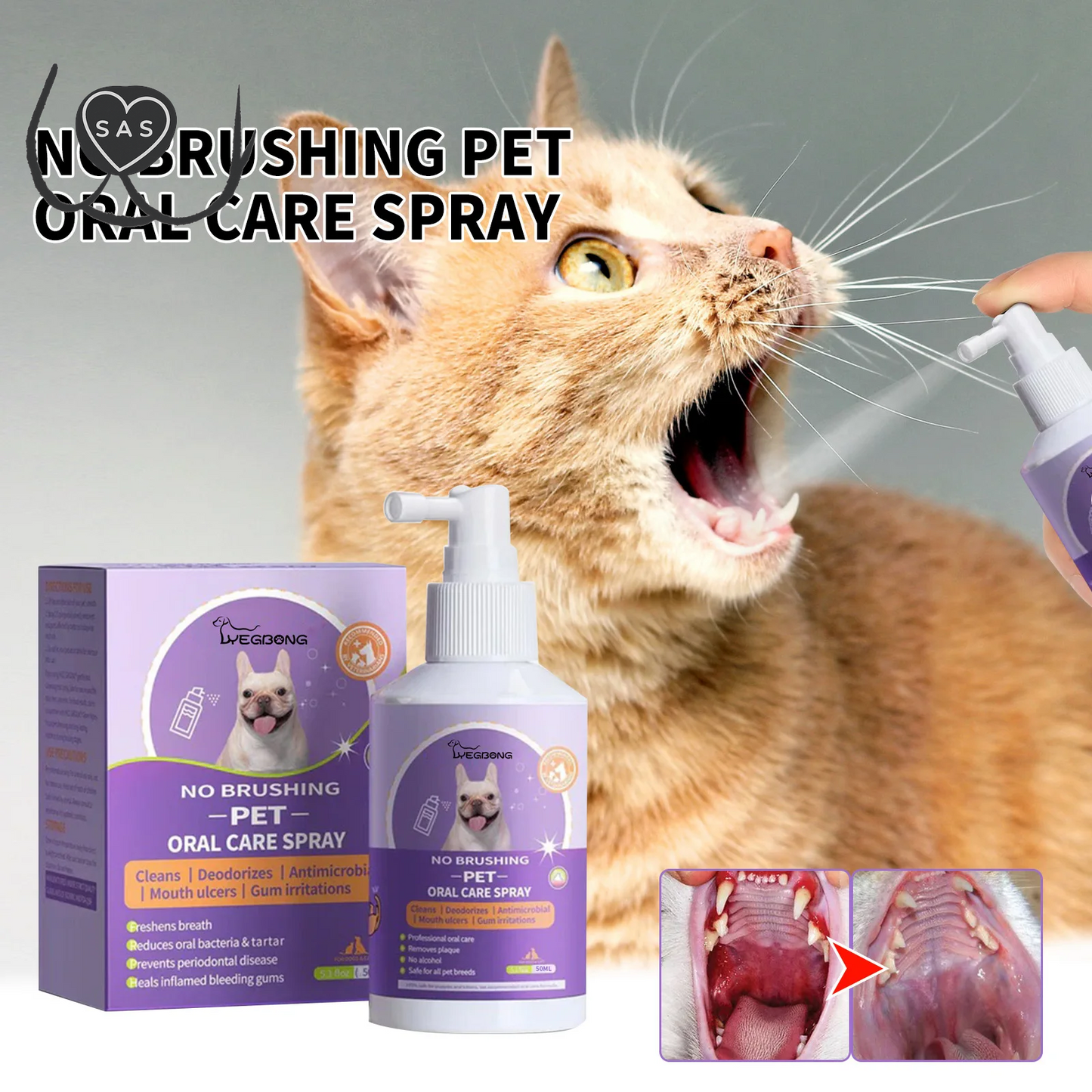 50Ml Pet Oral Cleanse Spray Dogs Mouth Fresh Teeth Clean Deodorant Prevent Calculus Remove Kitten Bad Breath Mouth Pet Supplies
