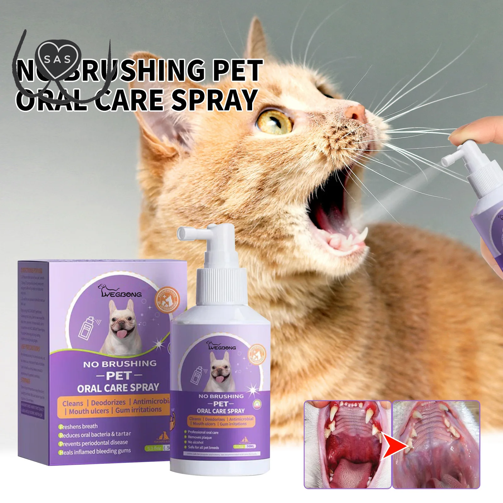 50Ml Pet Oral Cleanse Spray Dogs Mouth Fresh Teeth Clean Deodorant Prevent Calculus Remove Kitten Bad Breath Mouth Pet Supplies