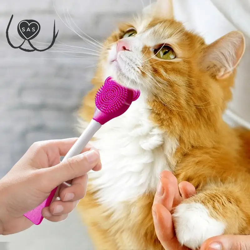 Cat Chin Cleaner Manual Silicone Cat Cleaner Brush Silicone Brush Heads Cleaning Tool for Gums Jaw Tongue Chin and Face Cleaning